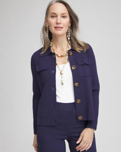 Chico's Collared Button-down Cardigan Sweater In Blue Size 8/10 |  In Passport Blue