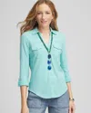 Chico's Collared Henley Top In Aquatic Teal Size 20/22 |  In Aquatic Teal