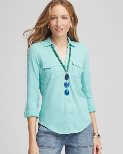 Chico's Collared Henley Top In Aquatic Teal Size 20/22 |