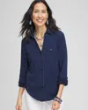 Chico's Collared Henley Denim Top Size 20/22 |  In Riviera Authentic