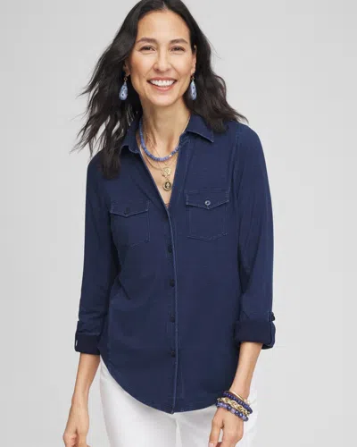 Chico's Collared Henley Denim Top Size 20/22 |  In Riviera Authentic