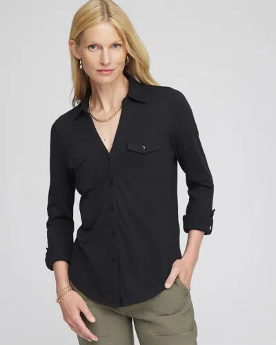 Chico's Collared Henley Shirt In Black
