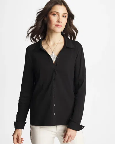 Chico's Collared Rib Mix Henley In Black