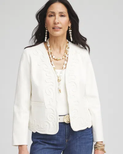 Chico's Collarless Soutache-trim Jacket In White Size Xl |  In Ecru