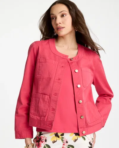 Chico's Collarless Twill Box Jacket In Hot Honeysuckle In Pink