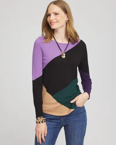 Chico's Colorblock Bateau Neck Sweater In Black Size 20/22 |