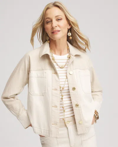 Chico's Colorblock Jean Jacket In Neutral Size Large |