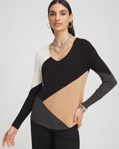 Chico's Colorblock V-neck Pullover In Black Size 4/6 |