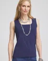 Chico's Contour Cotton&#8482 Square Neck Tank Top In Blue Size 12/14 |  In Passport Blue