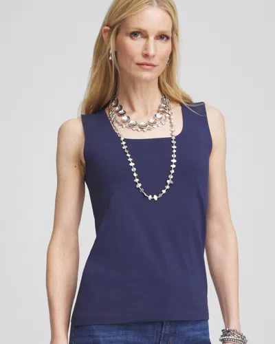 Chico's Contour Cotton&#8482 Square Neck Tank Top In Blue Size 12/14 |  In Passport Blue