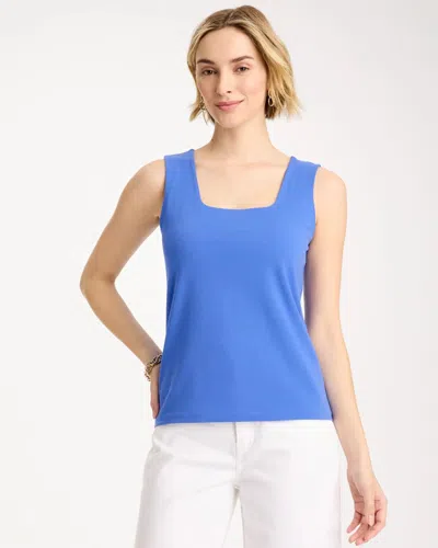 Chico's Contour Cotton Square Neck Tank In Amparo Blue