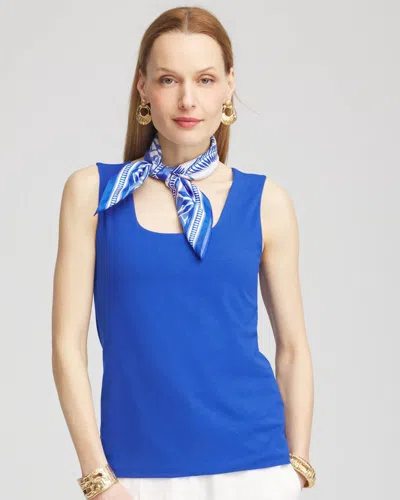Chico's Contour Cotton Square Neck Tank In Blue