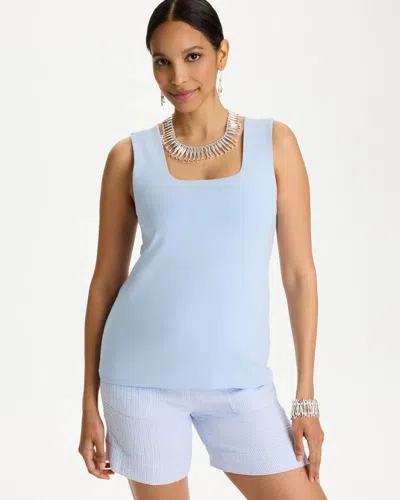 Chico's Contour Cotton Square Neck Tank In Blue Haven