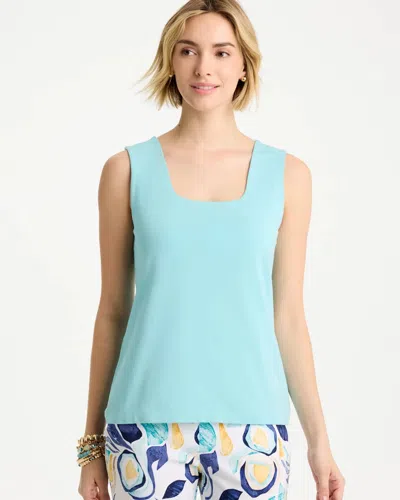 Chico's Contour Cotton Square Neck Tank In Bondi Blue