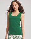 Chico's Contour Cotton Square Neck Tank In Palm Leaf In Green