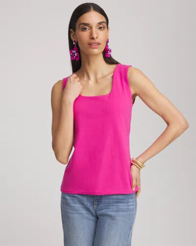 Chico's Contour Cotton Square Neck Tank In Pink