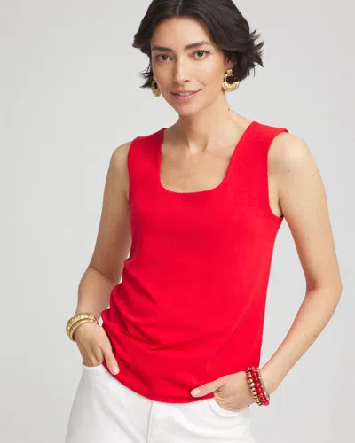 Chico's Contour Cotton Square Neck Tank In In Red