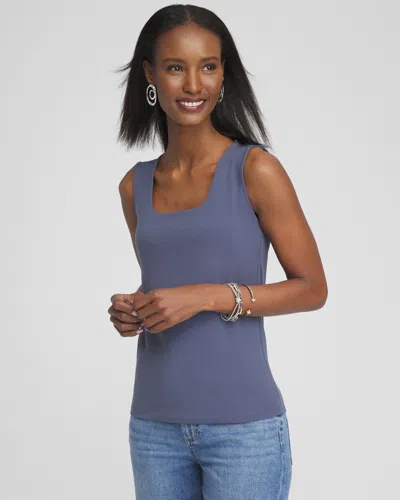 Chico's Contour Cotton Square Neck Tank Top In Soft Slate Size Small |  In Pink Anima