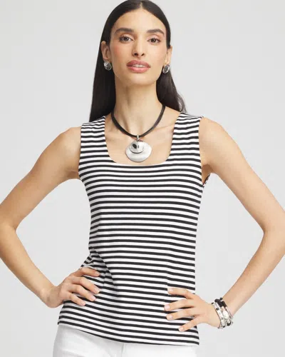 Chico's Contour Cotton™ Striped Square-neck Tank Top In Black Size 16/18 |
