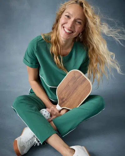 Chico's Contrast Bungee Top In Water Lily Green