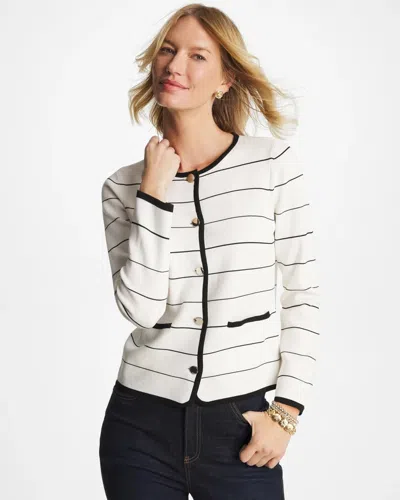 Chico's Contrast Tipped Sweater Blazer In White