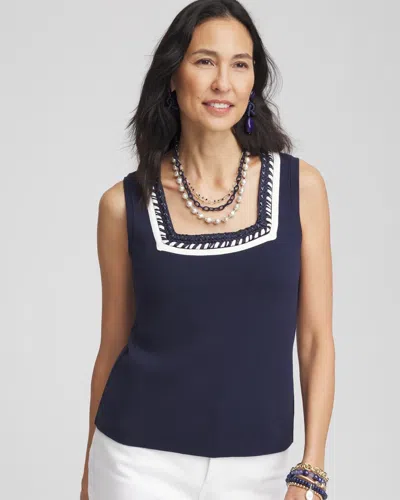 Chico's Contrast-trim Lady Tank In Blue Size 20/22 |  In Passport Blue