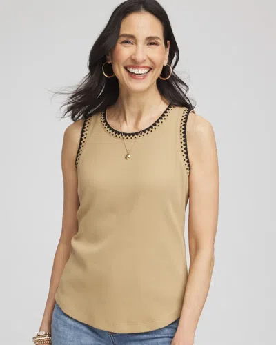 Chico's Contrast-trim Ribbed Cotton Tank Top In Brown