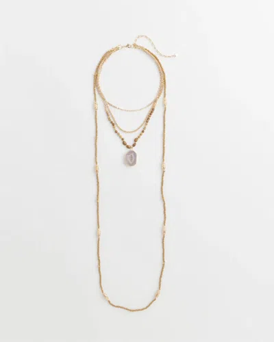 Chico's Convertible Agate Pendant Necklace In Neutral