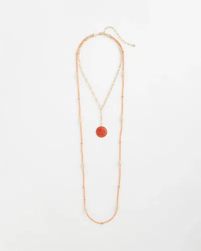 Chico's Convertible Beaded Pendant Necklace In Orange