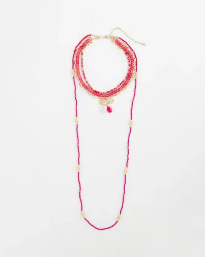 Chico's Convertible Beaded Pendant Necklace In Pink
