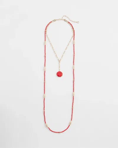 Chico's Convertible Beaded Pendant Necklace In In Red