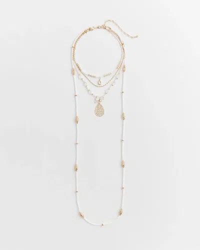 Chico's Convertible Beaded Pendant Necklace In White