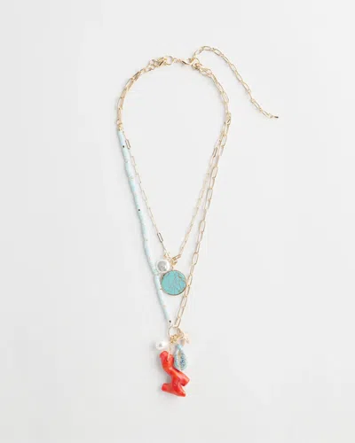 Chico's Convertible Coral Turquoise Charm Necklace In Multi