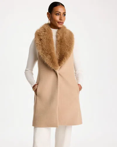 Chico's Convertible Faux Fur Stole Longline Vest In Champagne Fizz