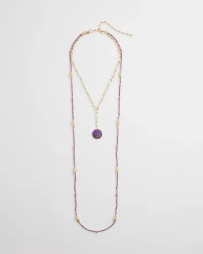 Chico's Convertible Filigree Beaded Pendant Necklace In Wisteria In Purple