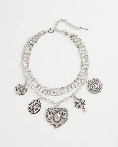 Chico's Convertible Medallion-charm Collar Necklace In Metallic In Silver