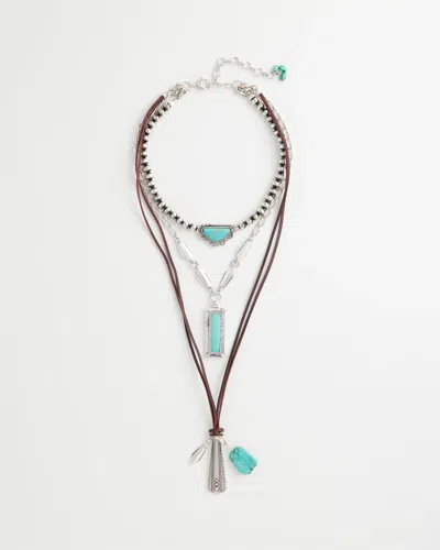 Chico's Convertible Turquoise & Charms Motif Necklace In Blue