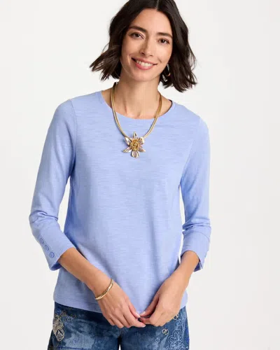 Chico's Cotton 3/4 Sleeve Button Tee In Blue Orchid