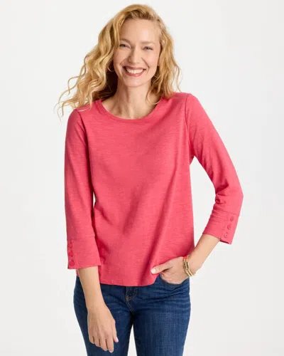Chico's Cotton 3/4 Sleeve Button Tee In Hot Honeysuckle In Red