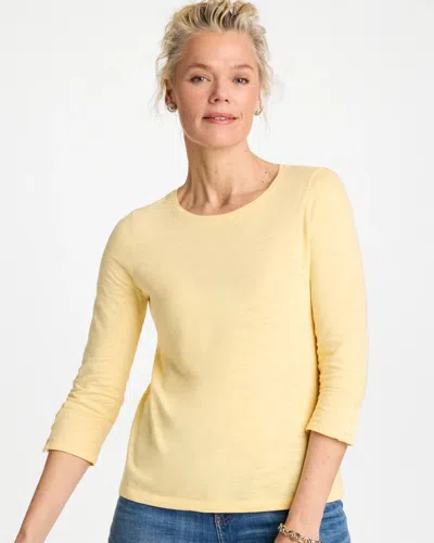 Chico's Cotton 3/4 Sleeve Button Tee In Yellow