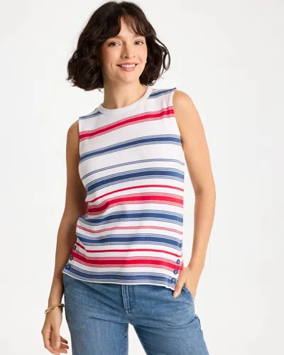 Chico's Cotton Button Trim Tank In Blue