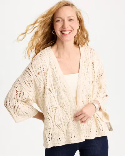 Chico's Cotton Crochet Kimono In Neutral