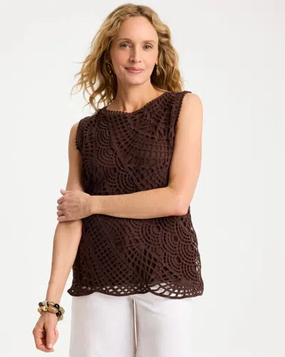 Chico's Cotton Crochet Sleeveless Tank In Deep Brown