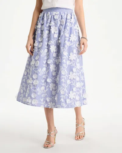 Chico's Cotton Embroidered Floral Skirt In White In Blue