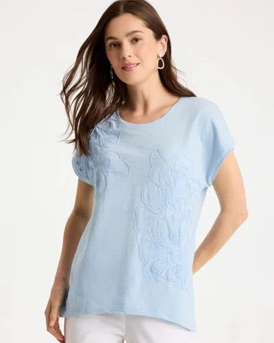 Chico's Cotton Embroidered Wedge Tee In Blue Haven