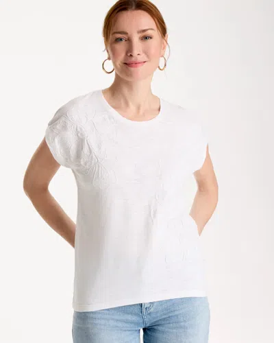 Chico's Cotton Embroidered Wedge Tee In White