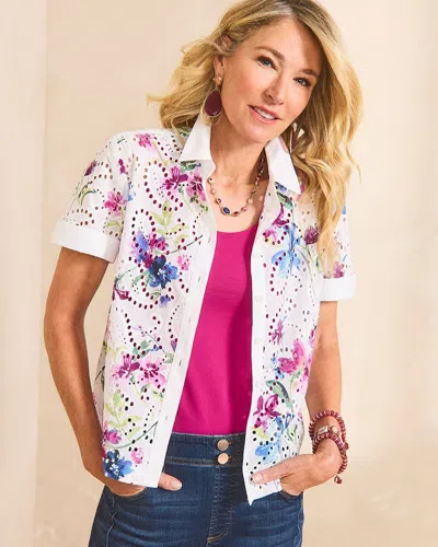 Chico's Cotton Eyelet Shirt In Purple Size 20/22 |  In Purple Clover