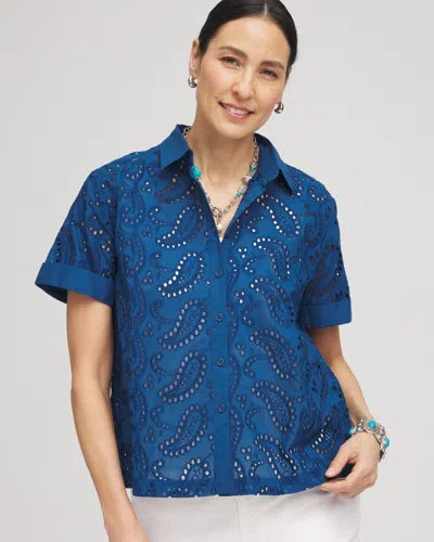 Chico's Cotton Eyelet Shirt In Seaport Size 20/22 |