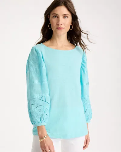 Chico's Cotton Eyelet Sleeve Tee In Bondi Blue