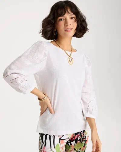 Chico's Cotton Eyelet Sleeve Tee In White